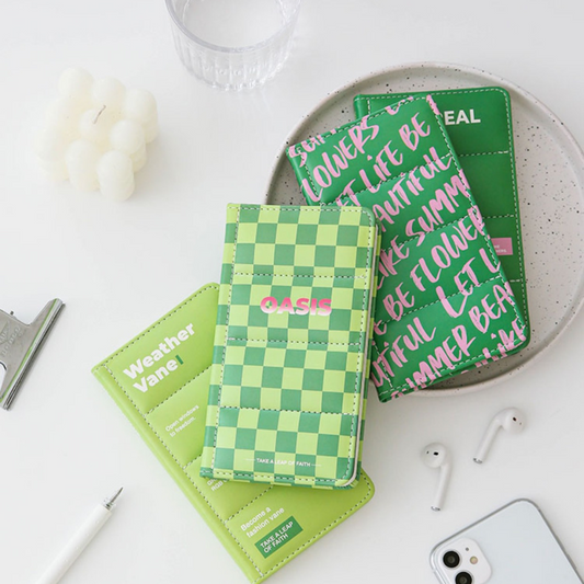 Grid Green Notebook with creative cover and silk bookmark
