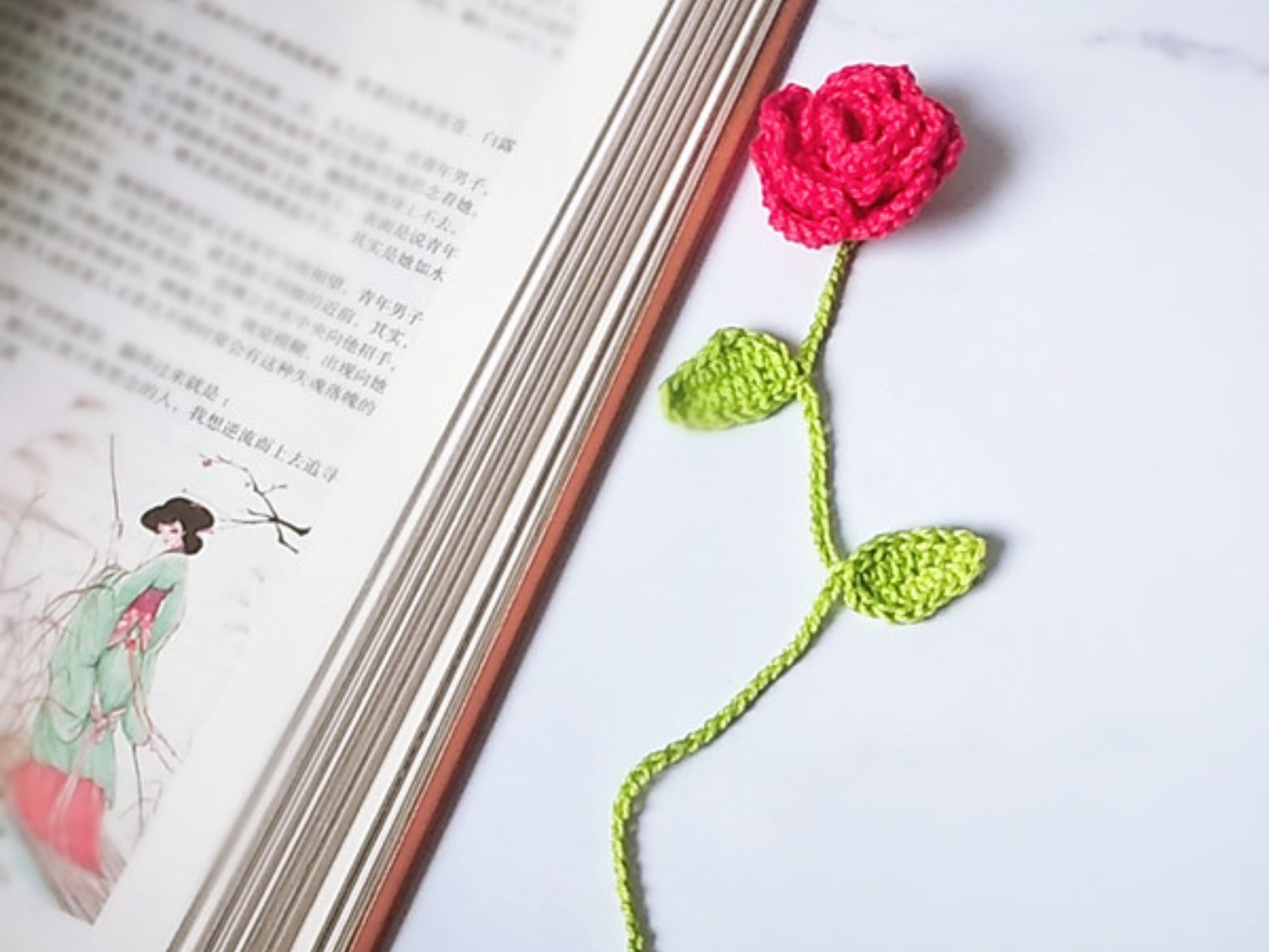 Crochet Rose Flower Bookmark